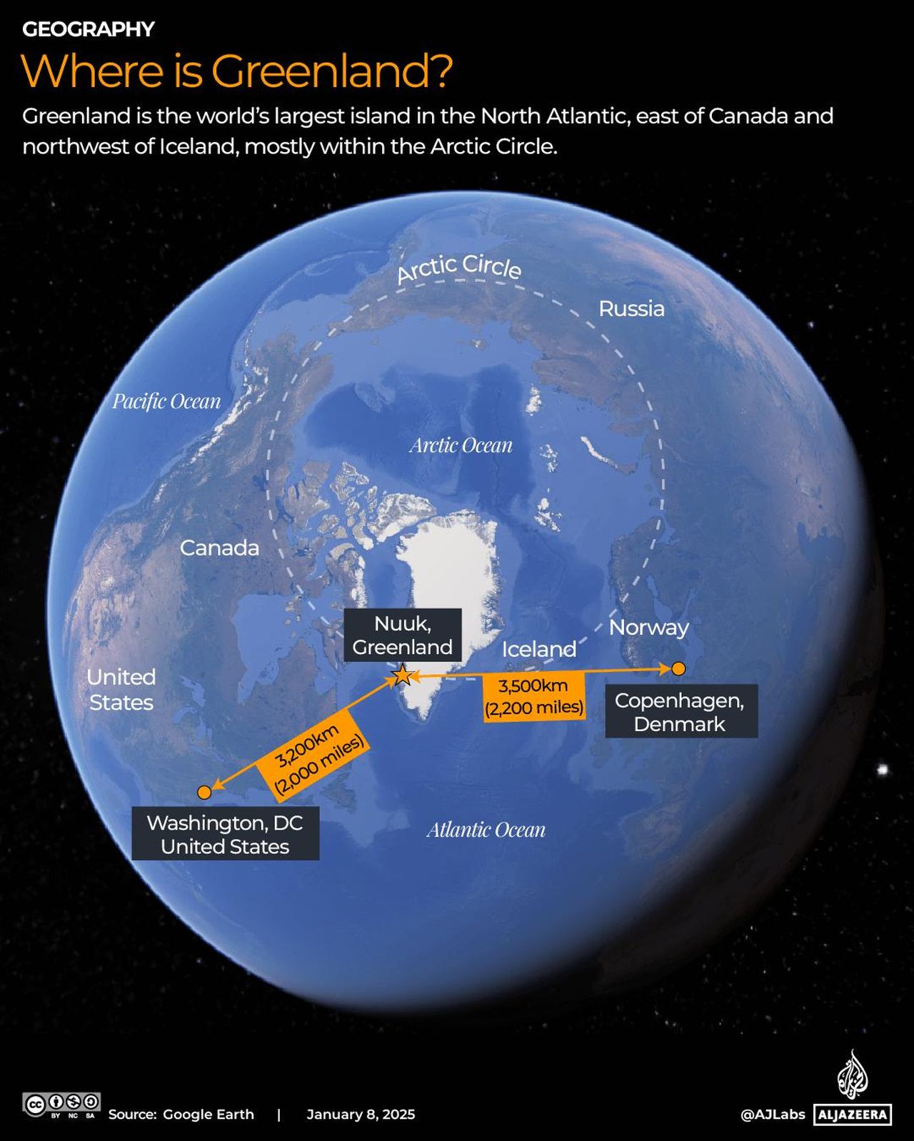 source:AlJazeera - Dove si trova la Groenlandia? Qual è il suo status? - Mappa interattiva della Groenlandia