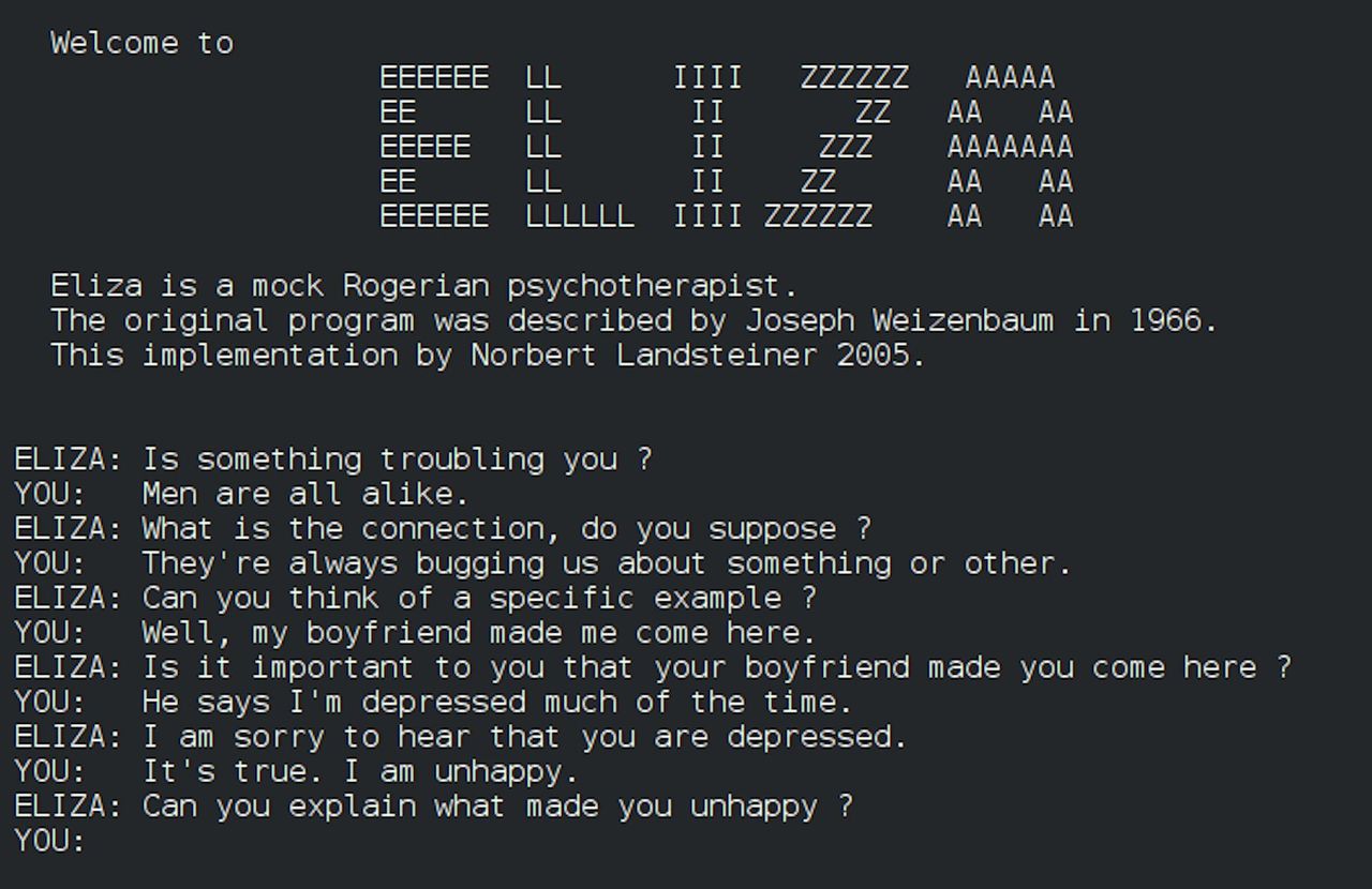 source:TheConversationEU - L'antropomorfismo e i chatbot - Il chatbot ELIZA, rilasciato nel 1966, simulava il comportamento umano.