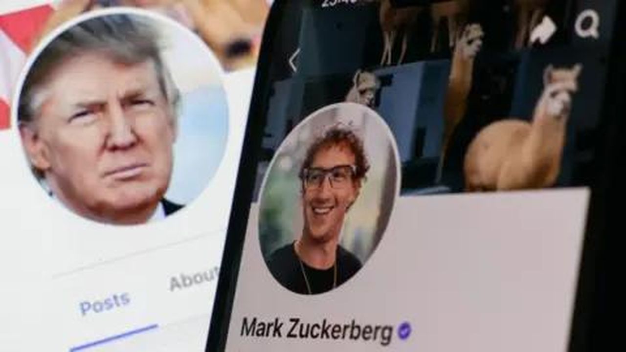 source:BBC World News - Reazioni degli utenti dopo l'inaugurazione di Trump - Il profilo Facebook di Mark Zuckerberg con quello di Donald Trump sullo sfondo.