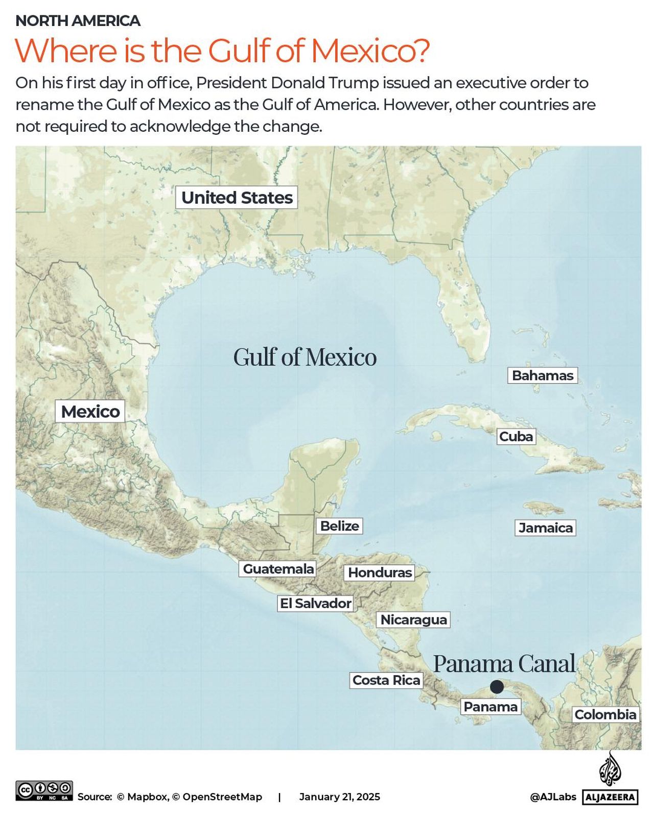 source:AlJazeera - Trump può rinominare il Golfo del Messico? - Mappa del Golfo del Messico